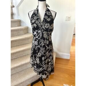 Vintage Y2K Fairy Whimsygoth Boho Black Grey Floral Halter Babydoll Slip Dress